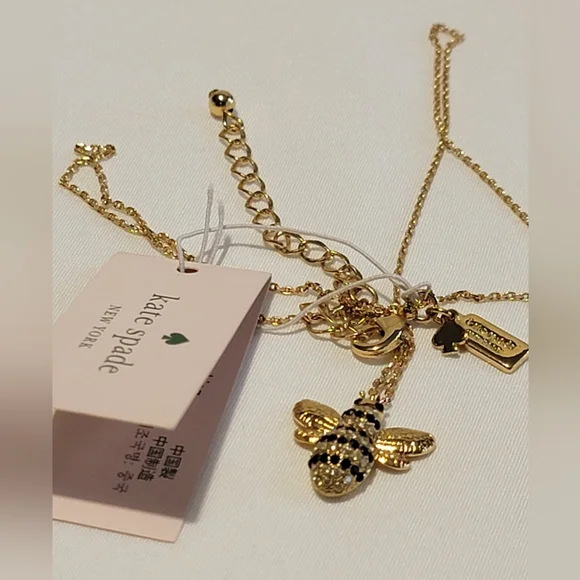 Kate Spade Gold Plated Picnic Perfect Pave Bee Mini Pendant Necklace - Picture 3 of 4